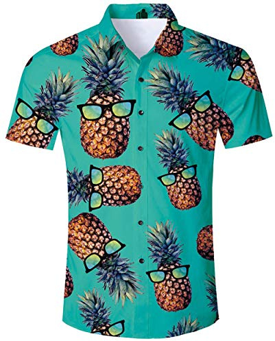 ALISISTER Camisa Hawaiana Hombre Manga Corta con Estampado de piña Camisa Luau de Hawai Tropical Hombres Casual Retro Aloha Holiday Button Down Vacation Shirts M