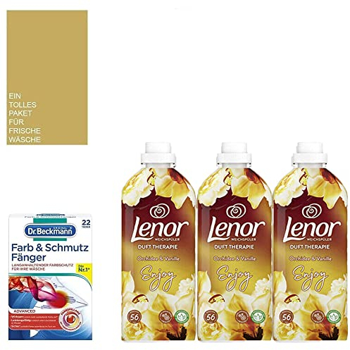 5tlg. STUDIO.MUNET Set: 1 x Dr. Beckmann Farb- & Schmutzfänger Tücher kompatibel mit 3x1400ml Lenor Weichspüler Goldene Orchidee | 168WL | Mini-Bag von STUDIO.MUNET
