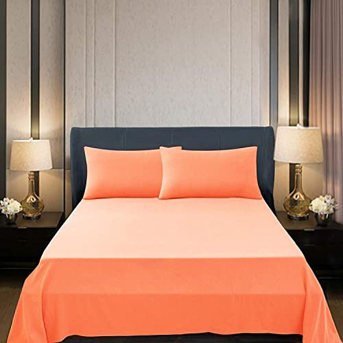 Intimitaly® Komplett sängset, dubbel 1-sits, 100 % ren bomull, med lakan och 2 örngott, enfärgad, (orange, 1-sits, säng)