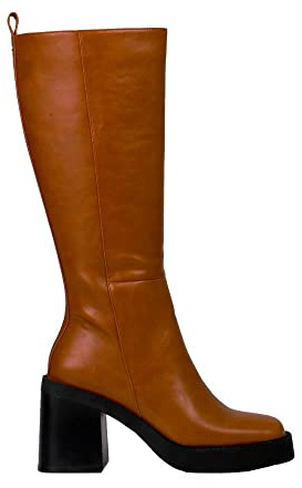GIOSEPPO Bota Color Cuero Alta Lisa de Punta Cuadrada con Plataforma Gruesa y tacón Ancho para Mujer goeblange
