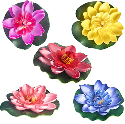 SSKHE Lot de 5 accessoires de décoration de piscine en mousse EVA artificielle de lotus de 10 cm - Peut être utilisé dans les jardins, les piscines, les étangs, les piscines, les aquariums