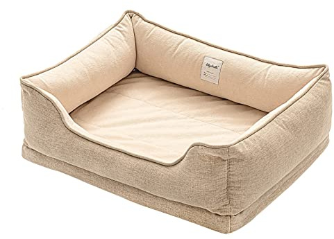 LilyAbeille Hundebett, Katzenbett, Orthopädische Hundebetten Waschbar für Mittelgroße und Kleine Hunde, Abnehmbar, Flauschig, Bissfest Hundekorb Hundesofa Katzenkorb (75 * 62 * 25 cm, Aprikose)