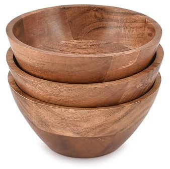 NIRMAN Bowl Set Acacia Wood for Kitchen Bowls for Entertaining Small Snack Bowls Set Kitchen Counter, Candy Bowl Bowls, Wooden Bowls for Décor (6 x 6 X 2.75), (Set of 3)