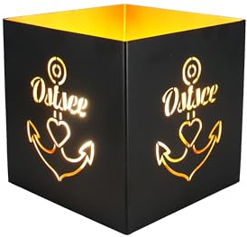 3forCologne Windlicht Ostsee | Windlicht aus Metall in schwarz | Kerzenständer für indoor und outdoor im industrial Design als Tischdeko oder Terassendeko | Für Teelichter und Stumpenkerzen.