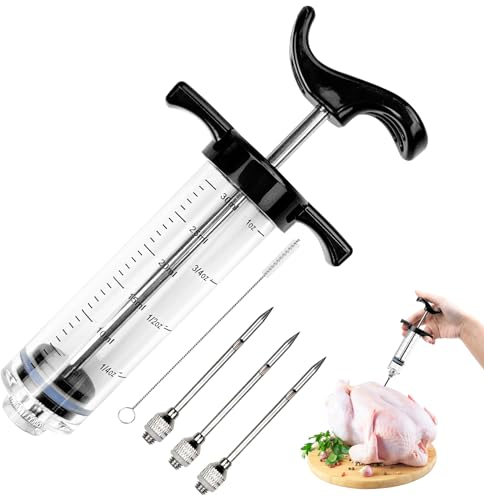 Avesteir 30ml Siringa per Carne BBQ con 3 Aghi Acciaio Inossidabile 1 Spazzole per la Pulizia, Alimentare Meat Injector, Pipetta Condimento per Manzo Tacchini Barbecue Cucina Strumento di Cottura