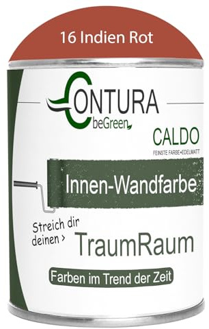 Contura Caldo 1 Liter Wandfarbe 35 Farben Deckenfarbe Contura Hohe Profi Deckkraft Klasse 1 (16 Indien Rot)