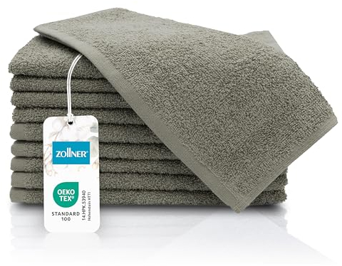 ZOLLNER 10er Set Gästehandtücher - kleine und Flauschige Handtücher in 30x50 cm - waschbar bis 60°C - Baumwolle - in Taupe - Hotelqualität - Oeko Tex® Zertifiziert