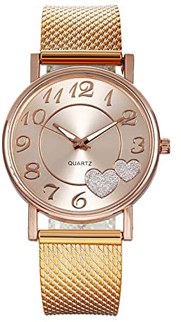 Armbanduhr Herren Bewegung Big Valentines Damenuhren Gürtel Damen Tag Quarz Herz Rosengesicht Geschenke Golduhr Armbanduhr Mesh Mädchen Damenuhr Herren Armbanduhr Lederarm Band (Rose Gold, One Size)