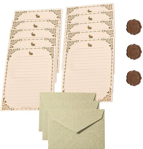 16 Stück Schreibset Enthält 3 Umschläge+10 Blatt Briefpapier Altes Papier+3 Dichtung,Briefpapier Set, Geschenk für Kinder und Jugendliche Grußkarten Einladung Geburtstagskarten