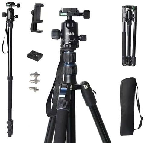 JAFUQAW 71 tum kamerastativ lätt vikbart aluminiumstativ och monopod med 360° bollhuvud nyttolast 15 kg, justerbart höjdstativ professionellt resestativ för DSLR-kamera fotografering smartphone