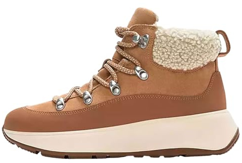 Fitflop F-mode - Botas cálidas de moda para mujer con cuello de peluche, color negro, marrón, 39 EU