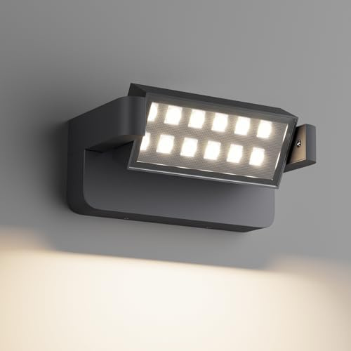 Aipsun 24W LED applique da esterno per interni, lampada da esterno a parete con pannello orientabile a 350°Applique da esterna per garage terrazza balcone, IP65, Antracite, 1500 lumen, 4500K