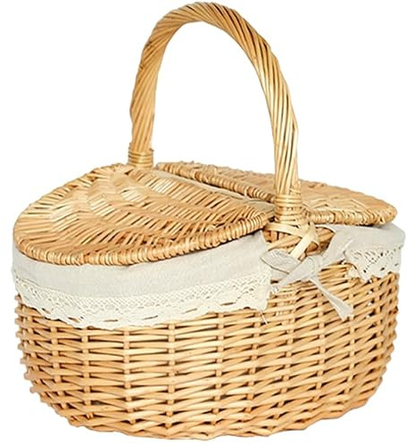 Toddmomy 10 Picnic Basket: Small Wicker Basket with Handle Lid and Liner, Handwoven Rattan Carrying Portable Storage Organizer for Easter, Halloween, Christmas, Birthday