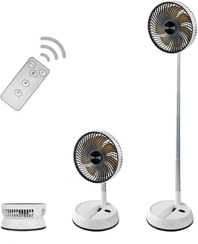 Greheywos Foldable Rechargeable Oscillating Fan 8 7200mAh Battery Operated Small Fan Remote, Quiet Table Standing Pedestal Fans for Bedroom Office Camping Travel (White body and black front grille)