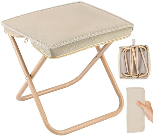 Muyohix Pequeño Taburete Plegable Portátil, Banqueta Plegable para Exterior, Silla Plegable Portátil, Taburete Plegable para Camping, Senderismo, Barbacoa, Golf (Caqui)