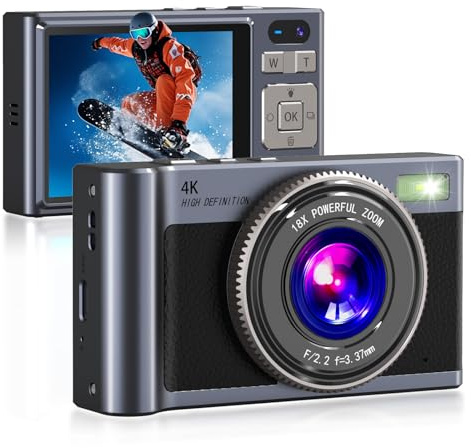 Forc Digital Camera,4K Camara de Fotos with 64GB Card,18X Zoom Anti-Shake Video,Vintage Camera for Camping Traveling Vlogging &Teen Parties,Portable for Kids Girls Boys Gifts