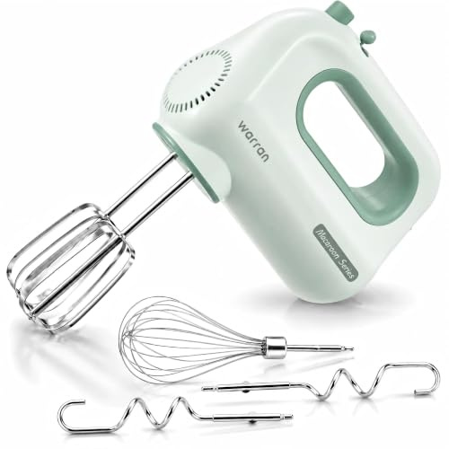 warran 300W Compact Lightweight Electric Hand Mixer, with Powerful Quiet DC Motor for Baking, Cake, Brownies, Cookie Dough, Ideal for Home Kitchen (Green)