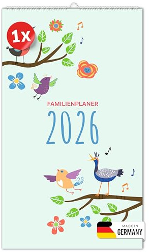 PRIMUS PRINT – Planificador familiar 2026 – Calendario familiar con 5 columnas – Calendario de pared de 24 x 41 cm – Calendario mensual – Incluye días festivos y vacaciones – varios diseños [diseño