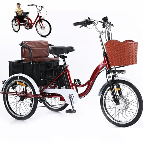 20-Inch Electric Tricycle Cargo Bike for Adults, 3 Wheel, 7-Speed, 3 Riding Modes with Pull Basket & Passenger Seat, Horn & LED Headlight for Daily Riding & Shopping
