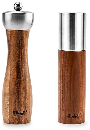 BF BILL.F SINCE 1983 Set macina sale e pepe, con testa in acciaio, set di 2 macinini manuali per sale e pepe, ricaricabili, con rotore regolabile in ceramica
