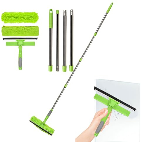 Escobilla de goma para ventana, kit profesional de limpieza de ventanas, limpiaparabrisas 2 en 1 con barra de extensión para puerta, ducha, espejo, interior, baño, oficina, apartamento, hogar