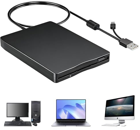 GBKDQQ Unità floppy esterna USB portatile FDD 1,44 MB 3,5 pollici: Slimline Floppy Disk Drive Lettore di schede esterno Accessori per computer Esterno Rimovibile Compatibile con PC e MAC, Plug and