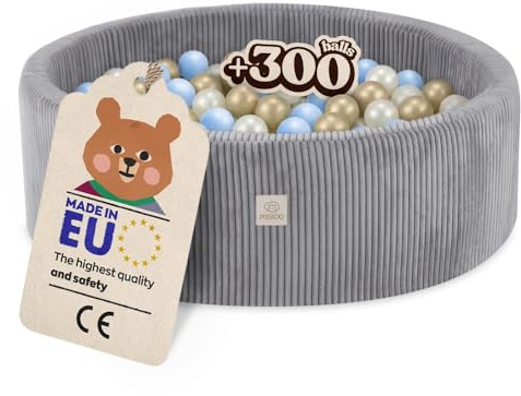 MISIOO Bollbad Baby 90 x 30 cm med 300 bollar – premiummaterial, avtagbart överdrag, manuellt tvättbart vid 30 grader – perfekt för barn 1–3 år – Kul bollbadbollar