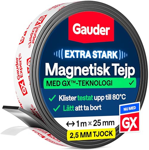 GAUDER Magnetband självhäftande, klippbar magnetremsa (1 m x 25 mm) | Extra starkt, klippbart magnetiskt tejp, självhäftande magnetband & magnetremsa, mycket stark vidhäftning