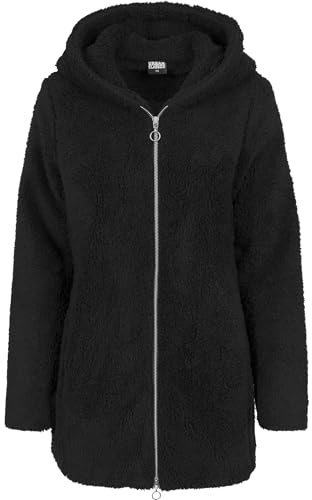 URBAN CLASSICS Giacca per Donna in Sherpa con Cappuccio, Cappotto Lungo dal Taglio Oversize, Chiusura a Zip, Diversi Colori Disponibili, Taglie XS - 5XL