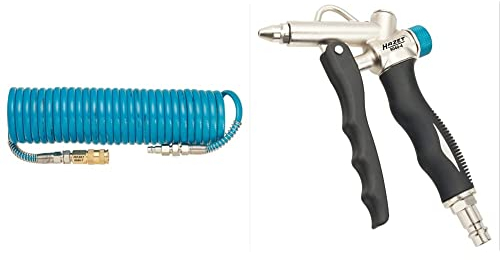HAZET Spiralschlauch 9040-7 & 2-Wege Ausblaspistole 9040-4 - Luftanschluss an Kopf oder Griff, ideal zum Entfernen von feinen Verschmutzungen an schwer zugänglichen Stellen - mit Aluminiumgehäuse
