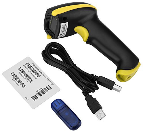 ciciglow Scanner-Lesegerät, Drahtloser Barcode-Handscanner, 2,4 GHz, Zwei Verbindungsmodi, Hohe Empfindlichkeit für Lager, Supermarkt, Hotel und Mehr(Gelb)