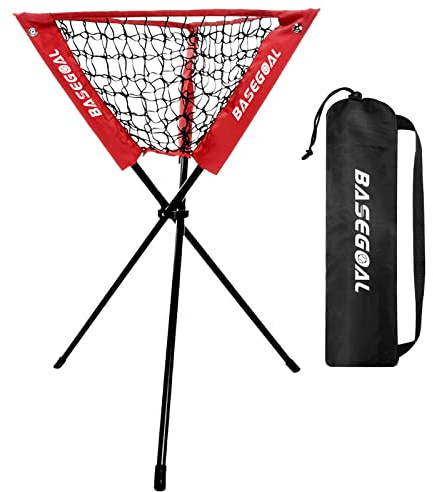 BaseGoal Baseball-Caddy, Ball-Caddy, Baseballkorb für Baseball, Softball, Schlagen, Pitching-Übungen, tragbar und faltbar (roter Caddy)