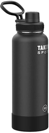 Takeya Sport 40 oz Triple Wall Insulated Stainless Steel Water Bottle With Ice Blocking Spout Lid, Unmatched Quality, 26+ Hours Cold, Grand Slam Black