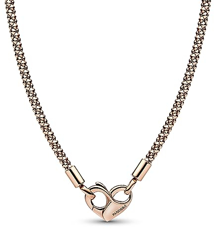 Pandora Moments Studded chain 14k rose gold-plated necklace with heart clasp, 45