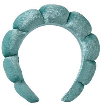 Ycfish Puffy Makeup Headband Spa Headbands for Women Sponge & Terry Towel Cloth Fabric Cute Skincare Headband for Face Washing, Makeup Removal, Shower, Facial Mask (Dark Green)