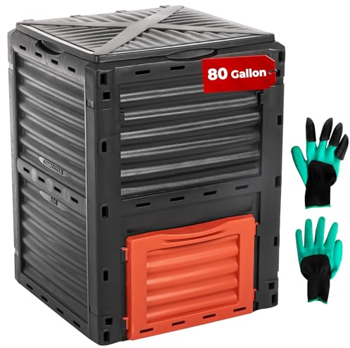 Idzo Garden Compost Bin Outdoor 80Gallon, Outdoor Composter Bin with Large Capacity & Easy Assembling, Quick Composting, Space-Saving