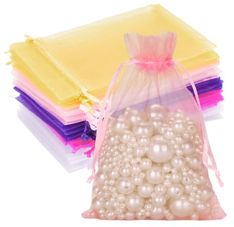 G2PLUS Multi-colored Organza Gift Pouches 10x15cm: Medium Favor Bags,50 PCS | Medium Wedding Jewelry Bags, Clear Mesh Pouches for Wedding, Christmas, Birthday, Anniversary