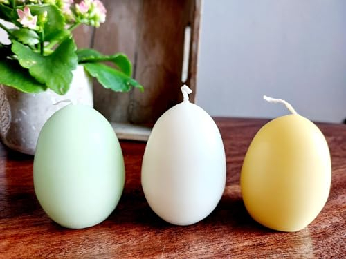 Formkerze Eikerzen Ostereier 3er Set in Pastell Farben grün, gelb, weiß, Osterkranz Osterdeko Osterkerze