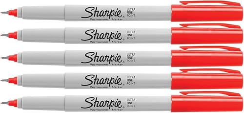Sharpie Red, Ultra Fine Point Tip, Permanent Markers, 5-Count