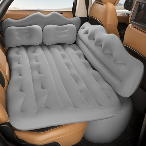 BEBAS Car Air Mattress - Inflatable Truck Camping Mattress for Back Seat, Thickened SUV Portable Travel Sleeping Pads with 2 Pillows & Air Pumps, Fits Most Sedan/Pickup/Van, Gray Bed