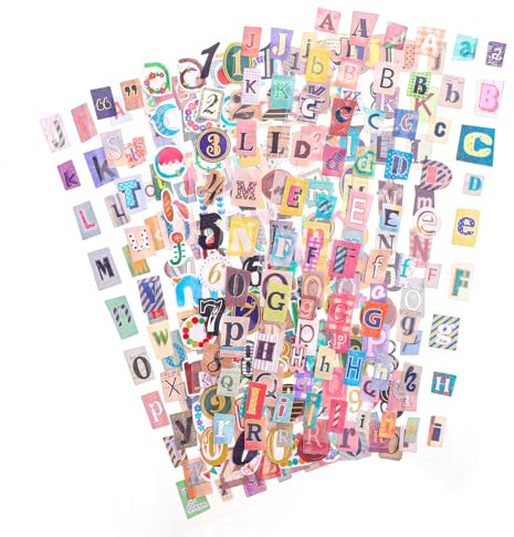 36 Sheet Vintage Scrapbook Stickers Cute Alphabet Number Sticker Scrapbook Stickers Graffiti Self Adhesive Decals Supplies for Scrapbooks Notebook Classroom Decor Door Mailbox Water Bottle