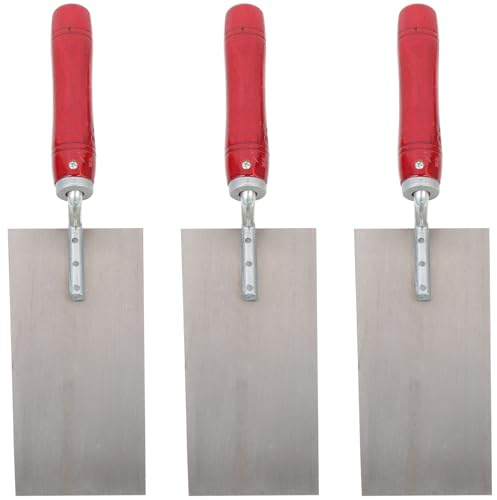 Ipetboom Lot de 3 Truelles de Maçon en Acier Inoxydable Manche Bois Rouge Truelle de Finition, Grattoir à Mastic, Outil pour Pose Carrelage et Bricolage, Grosse Taille, Usage Professionnel