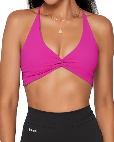 Danysu Sujetador deportivo con tirantes para mujer, espalda abierta, soporte ligero, ropa de gimnasio, #2.twirl Front Hot Pink, M