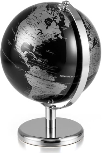 GIANTEX 20 cm jordglob, jordglob med robust metallstativ, 360° vridbar skollobus, pedagogisk jordglob för barn och vuxna, antik världsglob, dekoration för hem och kontor (silver)