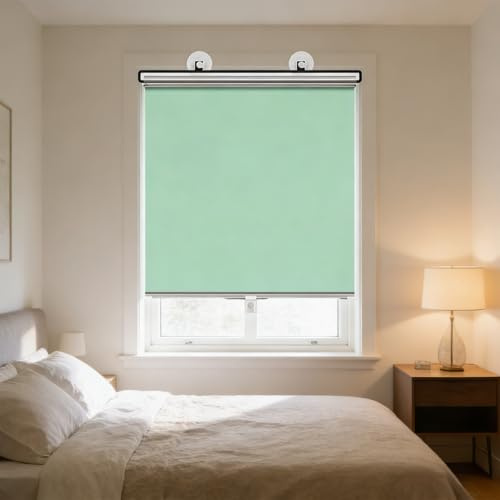 50x125cm Suction Cup Roller Blinds for Windows,Black Blackout Roller Blinds,No Drilling Sunshade Thermal Insulation and Sun Privacy Screens,for Balconies/Kitchen/Bathroom (Green)