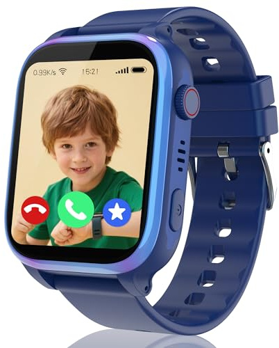 ELEJAFE 4G Reloj Inteligente Niño, Smartwatch Niños con GPS y Llamadas, Teléfono, HD Videollamadas, Chat de Voz, SOS, Modo Escuela, Cámara, Juegos, Despertador, IP68 Regalo Reloj Niñas Niños Azul