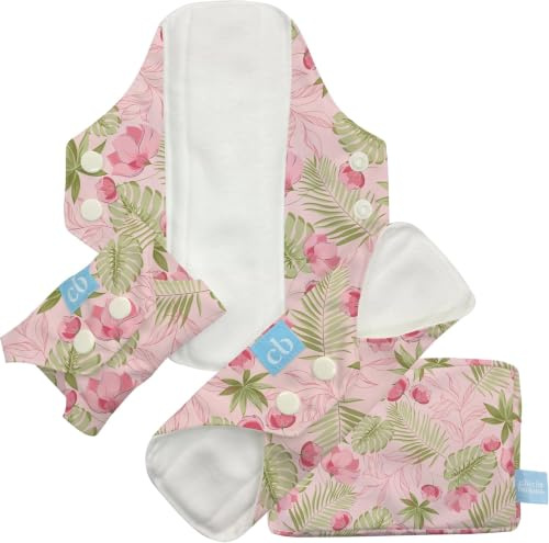 Compresas Femeninas Reutilizables Súper+, Absorción Nocturna - Pink Forest | Paquete de 3 | Certificado OEKO-TEX Standard 100 | Lavable y Reutilizable | Suave y Cómodo