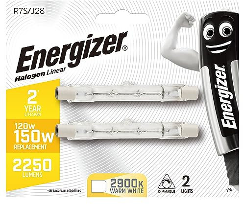 Energizer Lot de 2 Ampoules halogènes à économie d'énergie R7S J28 linéaire 2250lm 120W 2900K (Blanc Chaud)