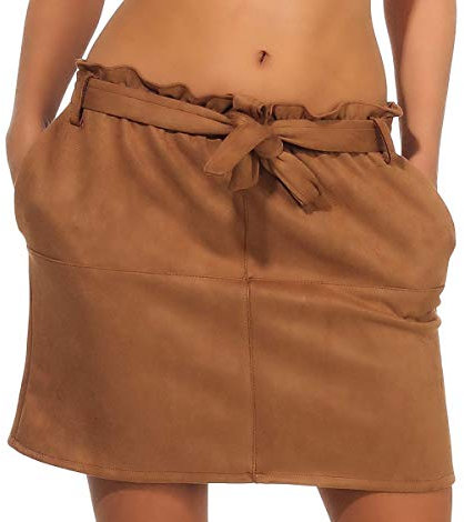 Malito damkjol | vinterkjol i velourutseende | klockkjol med fickor | A-linje kjol 18196, Kamel, M