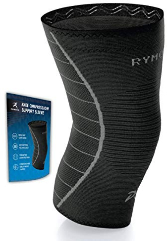 Rymora Knee Support for Men and Women - Compression Sleeve to Ease Knee Discomfort - Great for Running, Sports & Everyday Wear (Black) (Single Sleeve) (Large) [L]